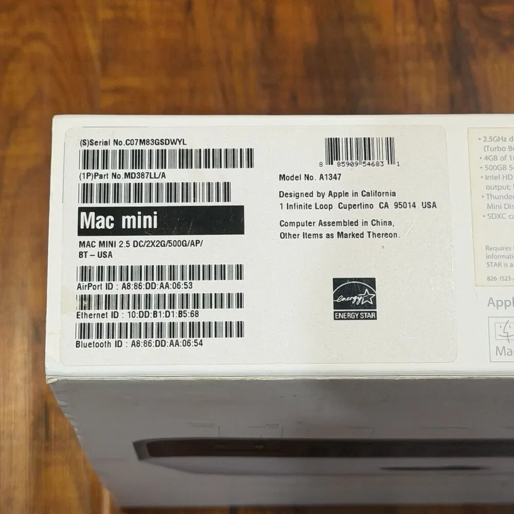Mac Mini 2012 A1347 2.5Ghz Dual-Core 500GB HDD 4GB Ram with Power Cord & Box
